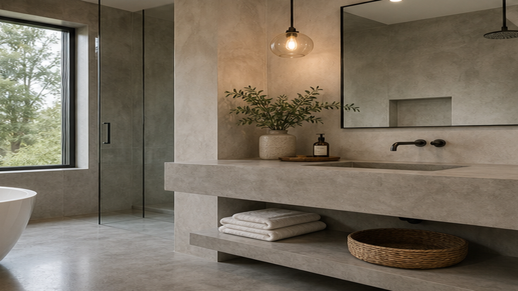 Bathroom Remodel Ideas with a natural concrete finish