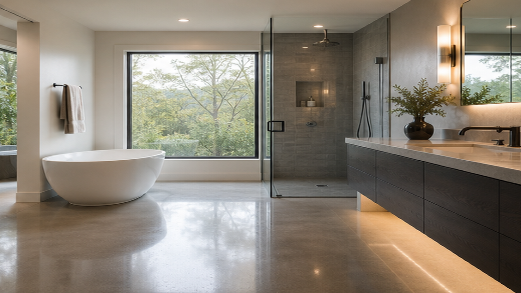 Bathroom Remodel Ideas with a treated concrete finish