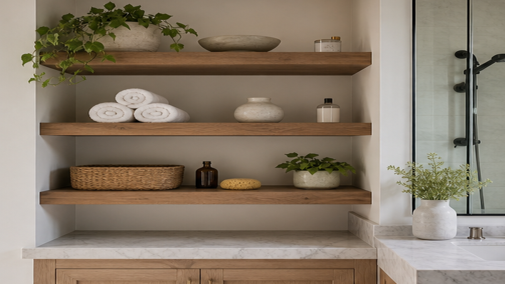 Bathroom Remodel Ideas with open shelving