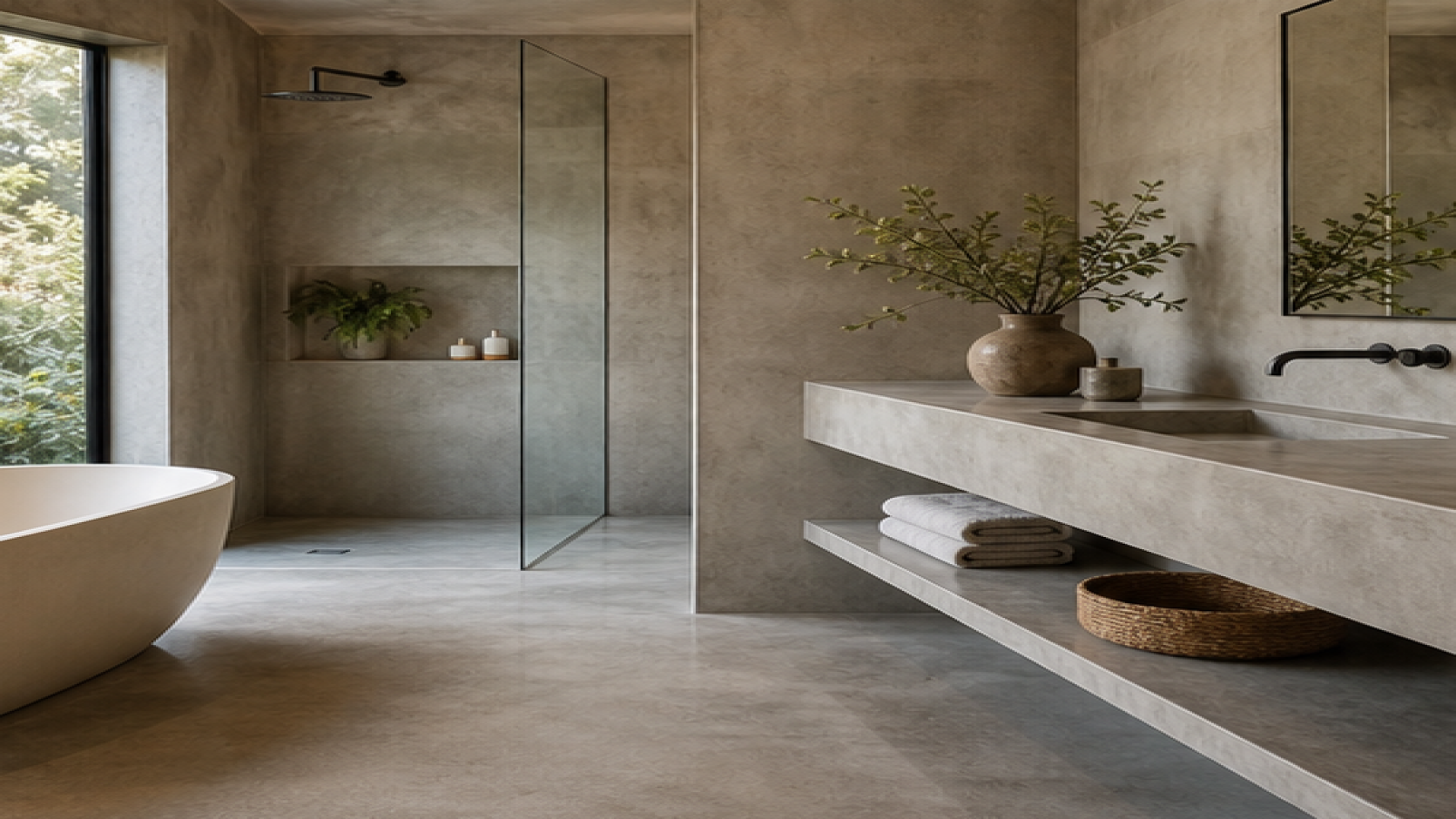Bathroom Remodel Ideas with a natural concrete finish