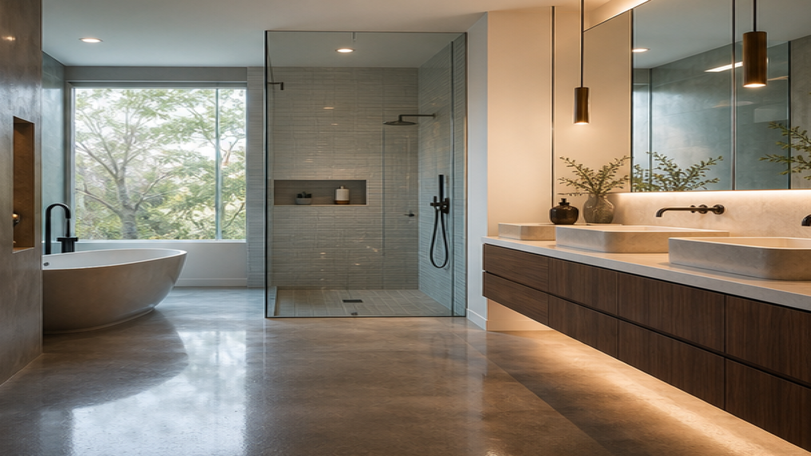 Bathroom Remodel Ideas with a treated concrete finish