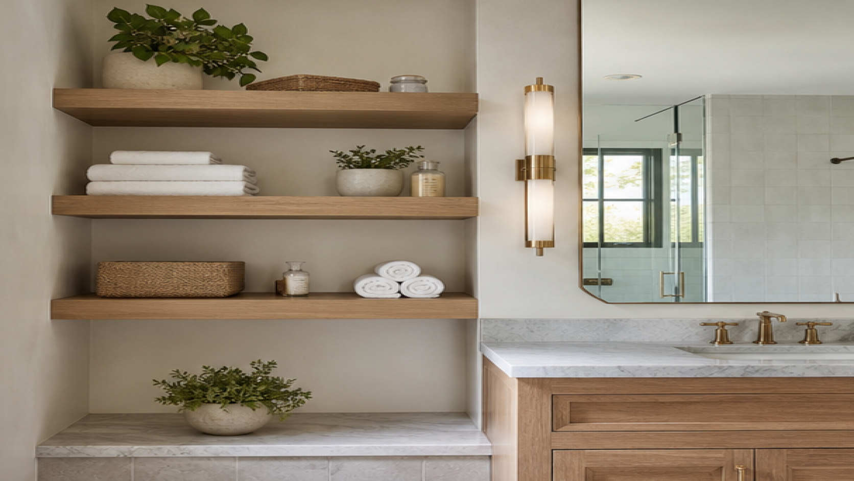 Bathroom Remodel Ideas with open shelving