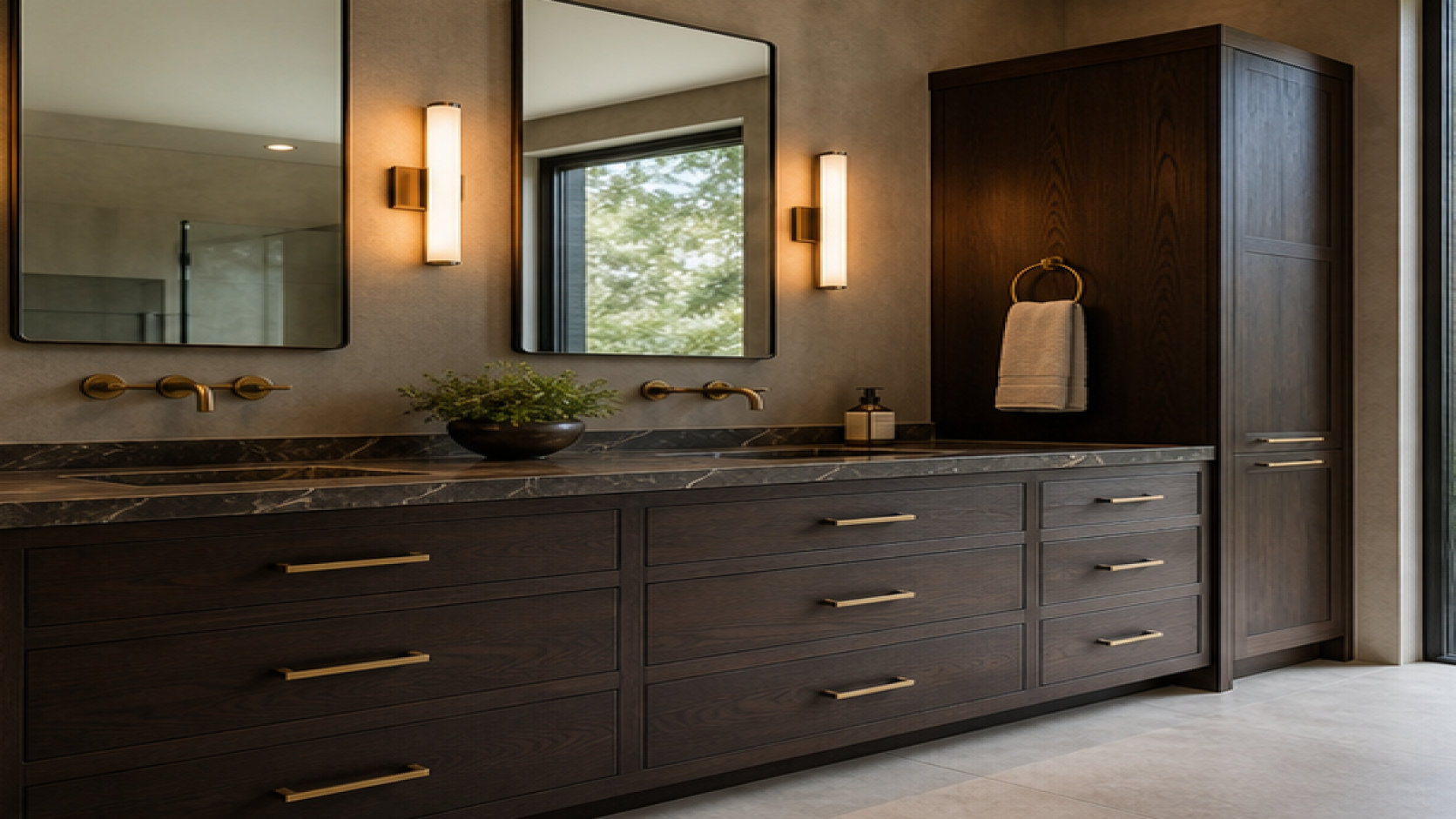 Bathroom Remodel Ideas with dark wood cabinetry