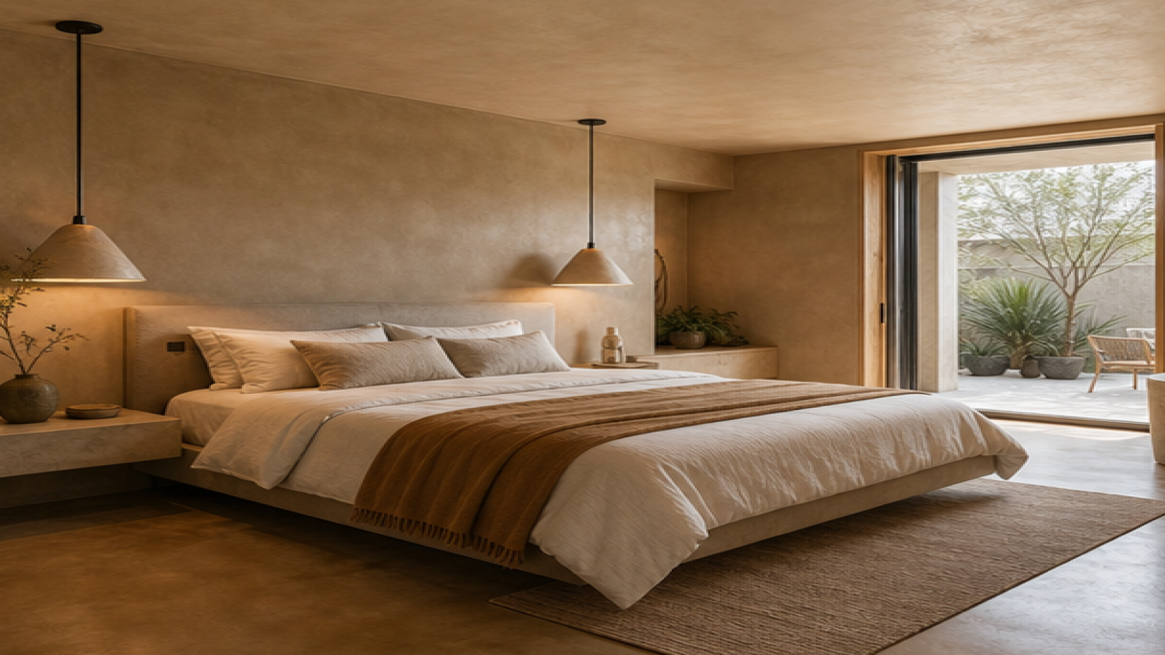 Bedroom Remodel Ideas with a treated concrete finish