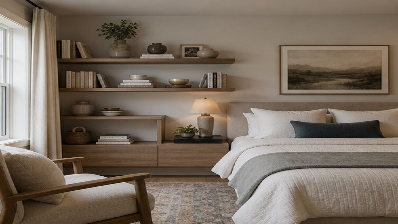 Bedroom Remodel Ideas with open shelving