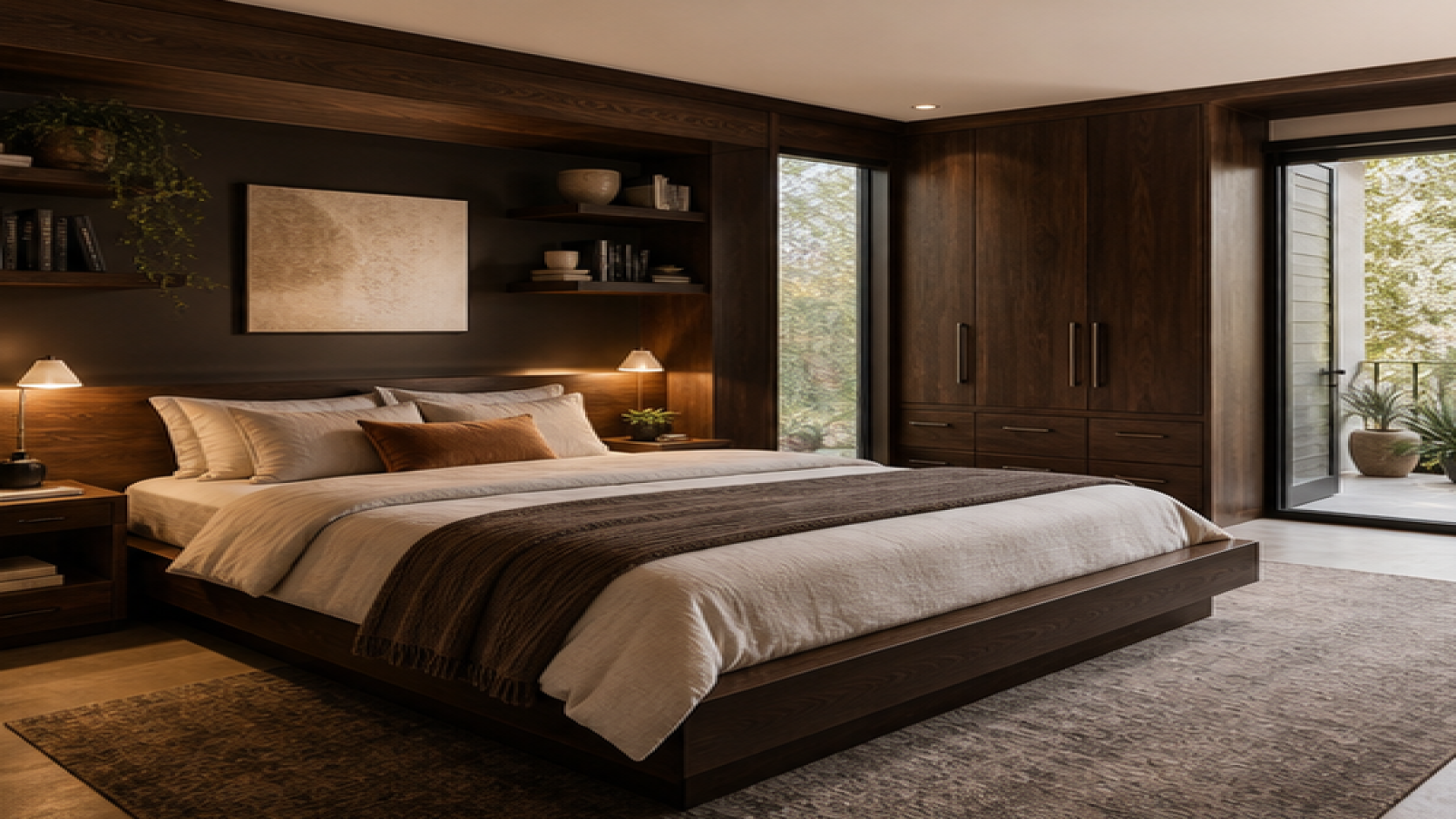 Bedroom Remodel Ideas with dark wood cabinetry