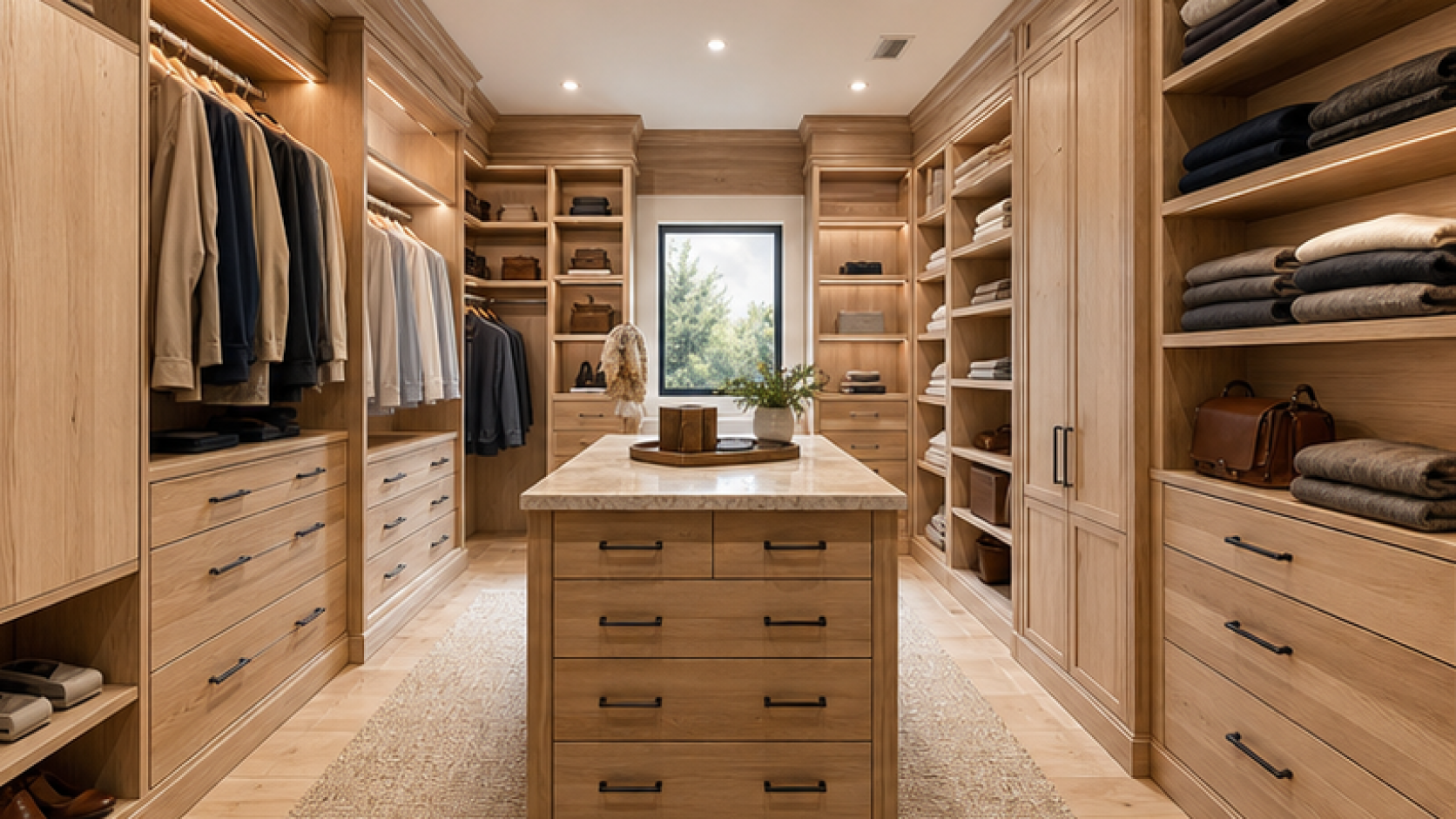 Closet Remodel Ideas with natural wood cabinetry