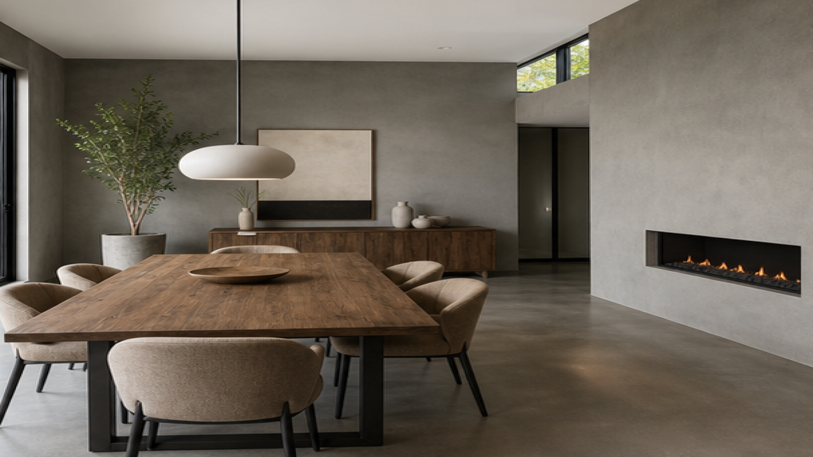 Dining Room Remodel Ideas with a treated concrete finish