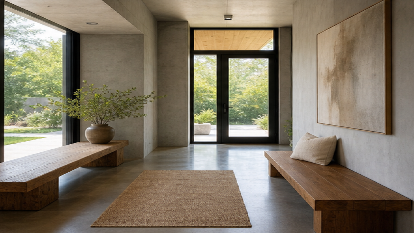 Entryway Remodel Ideas with a natural concrete finish