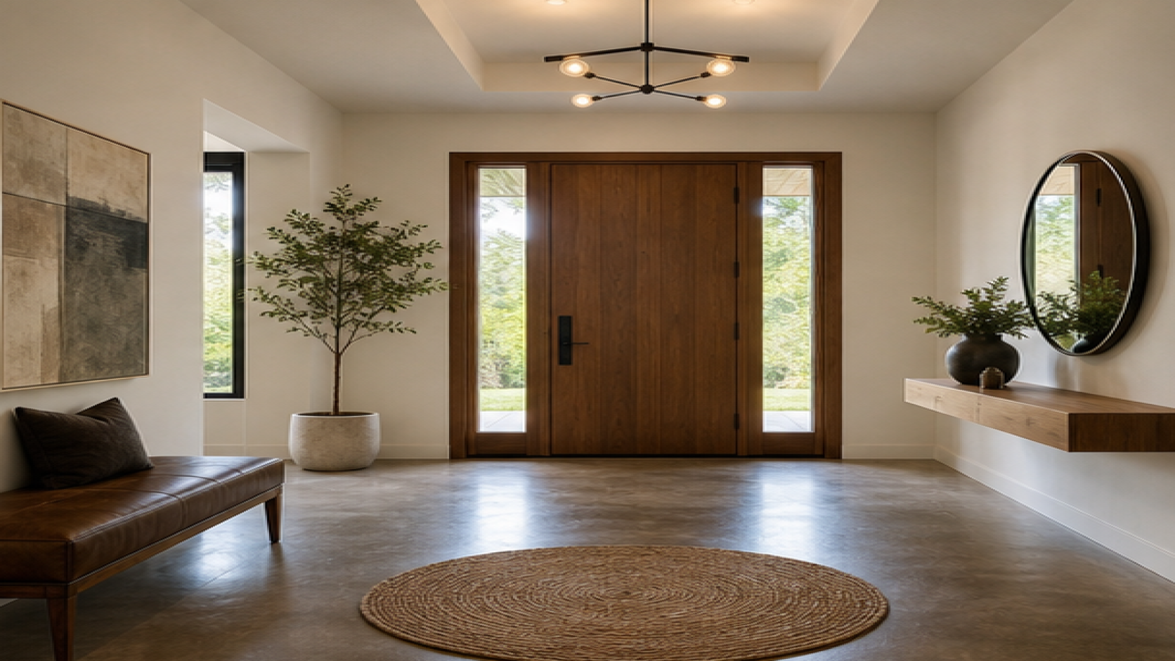 Entryway Remodel Ideas with a treated concrete finish