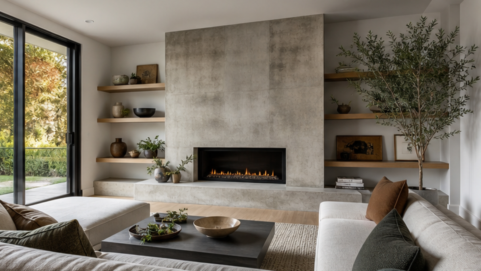 Family Room Remodel Ideas with a natural concrete finish