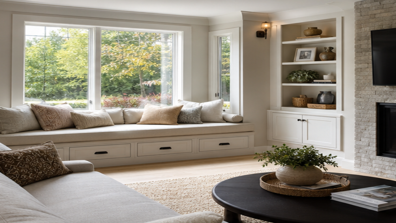 Family Room Remodel Ideas with a bench seat