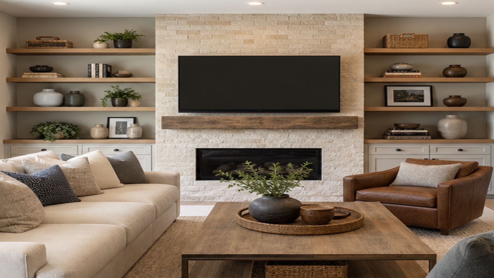 Family Room Remodel Ideas with open shelving