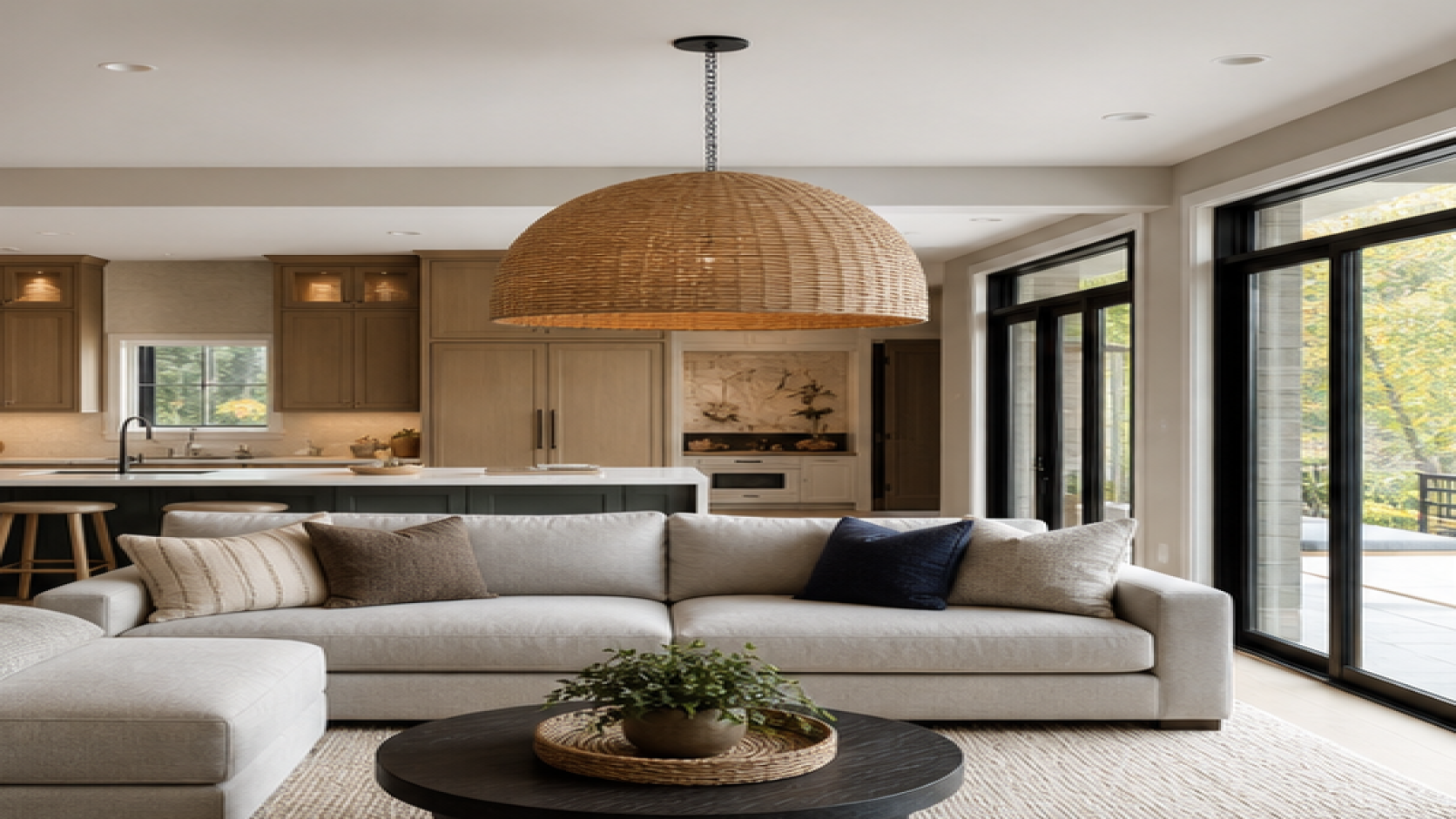 Family Room Remodel Ideas with pendant lighting