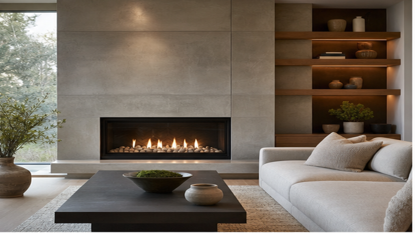 Fireplace Remodel Ideas with a treated concrete finish