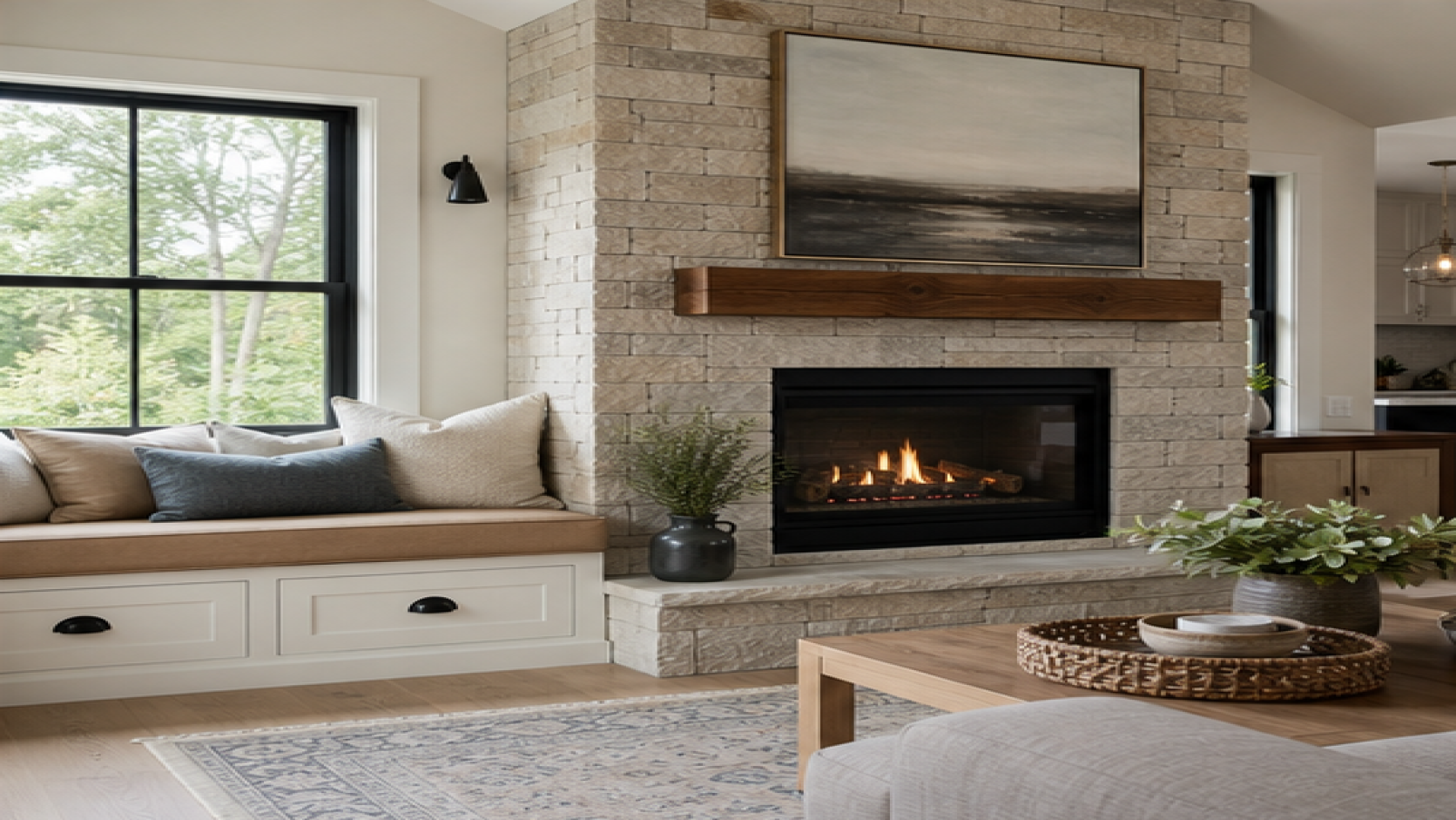 Fireplace Remodel Ideas with a bench seat