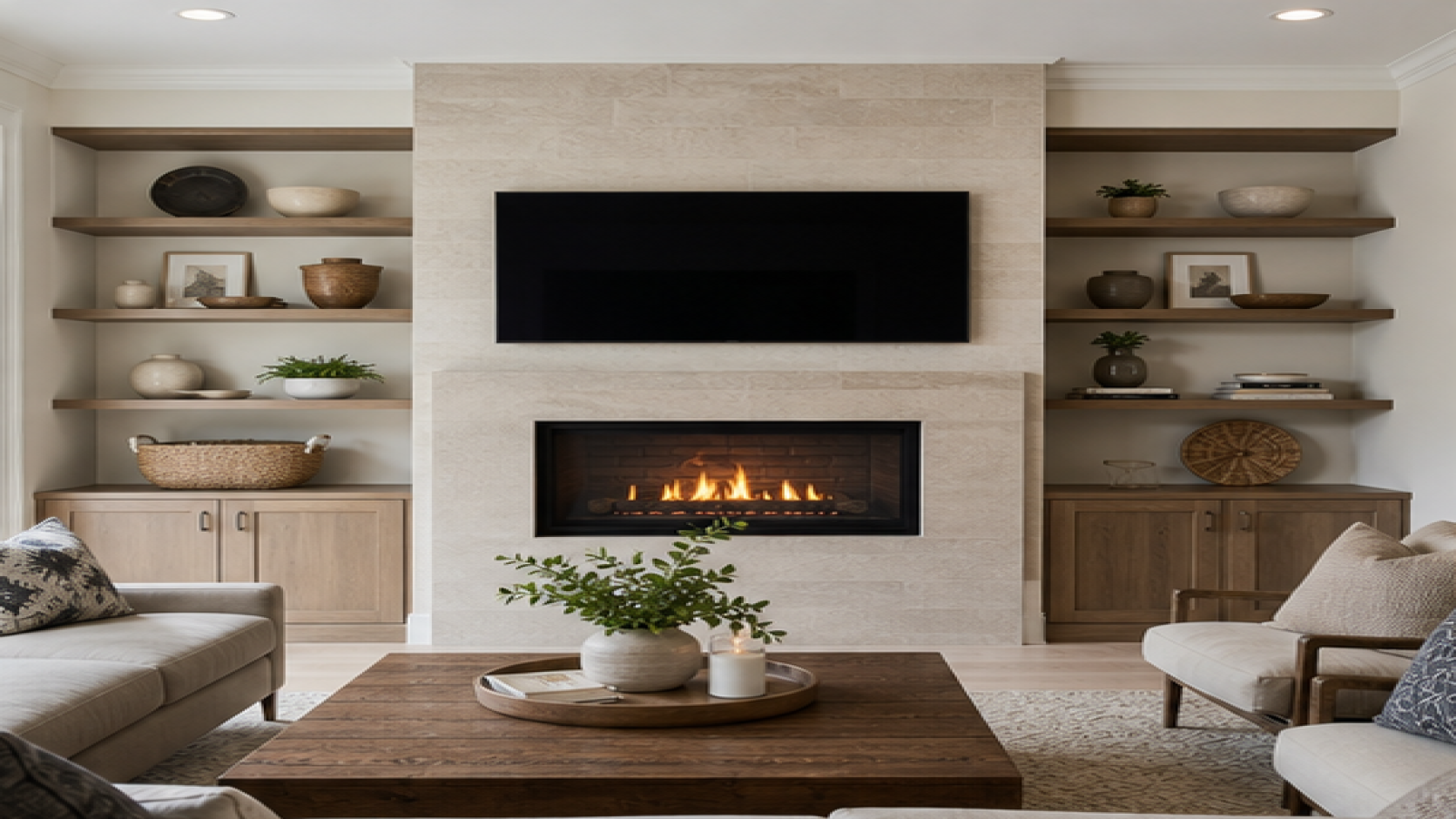 Fireplace Remodel Ideas with open shelving
