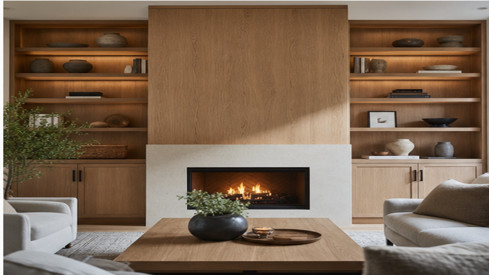 Fireplace Remodel Ideas with natural wood cabinetry