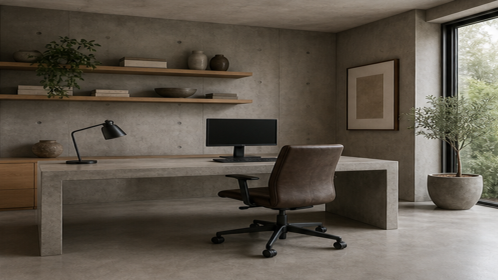 Home Office Remodel Ideas with a natural concrete finish