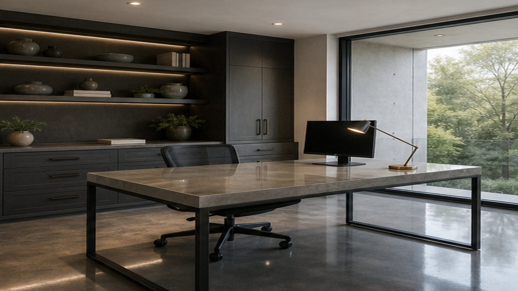 Home Office Remodel Ideas with a treated concrete finish