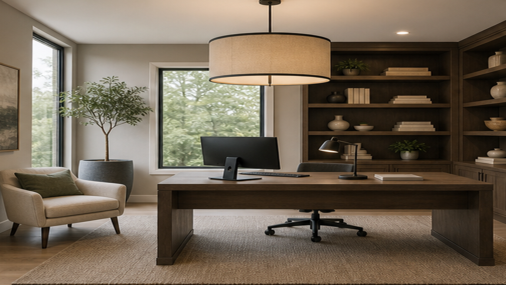 Home Office Remodel Ideas with pendant lighting