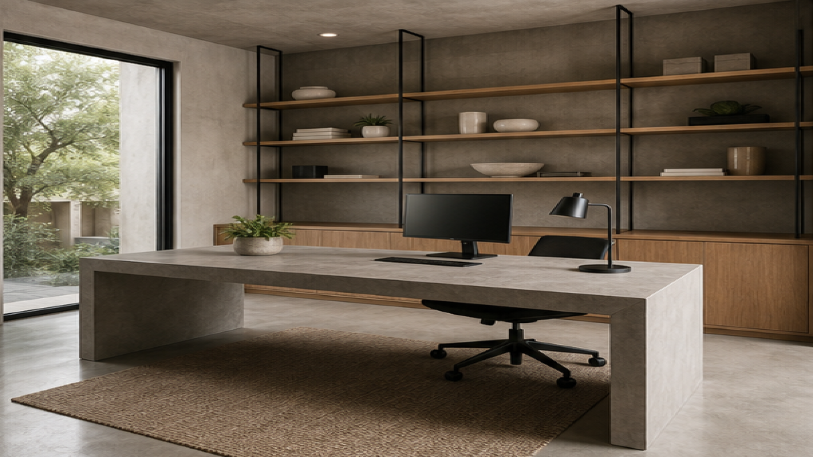Home Office Remodel Ideas with a natural concrete finish