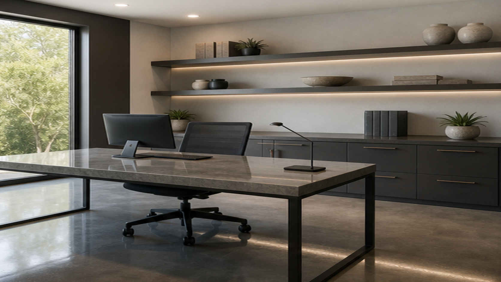 Home Office Remodel Ideas with a treated concrete finish