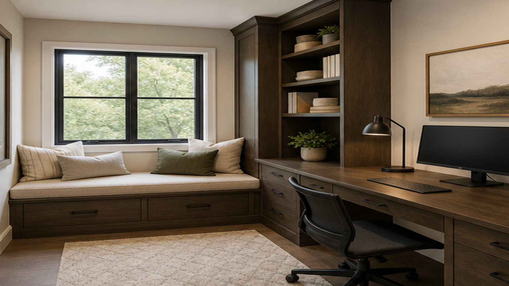 Home Office Remodel Ideas with a bench seat