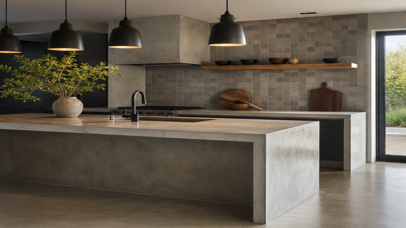 Kitchen Backsplash Ideas with a natural concrete finish