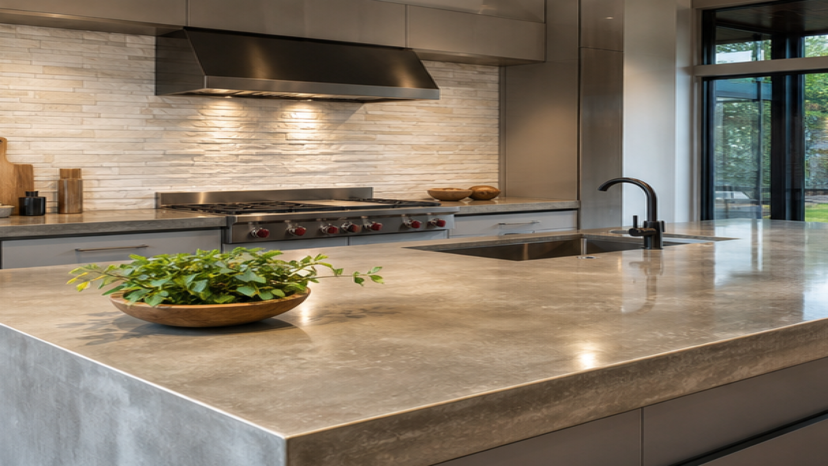 Kitchen Backsplash Ideas with a treated concrete finish