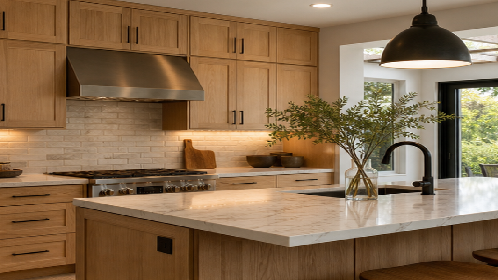 Kitchen Backsplash Ideas with natural wood cabinetry