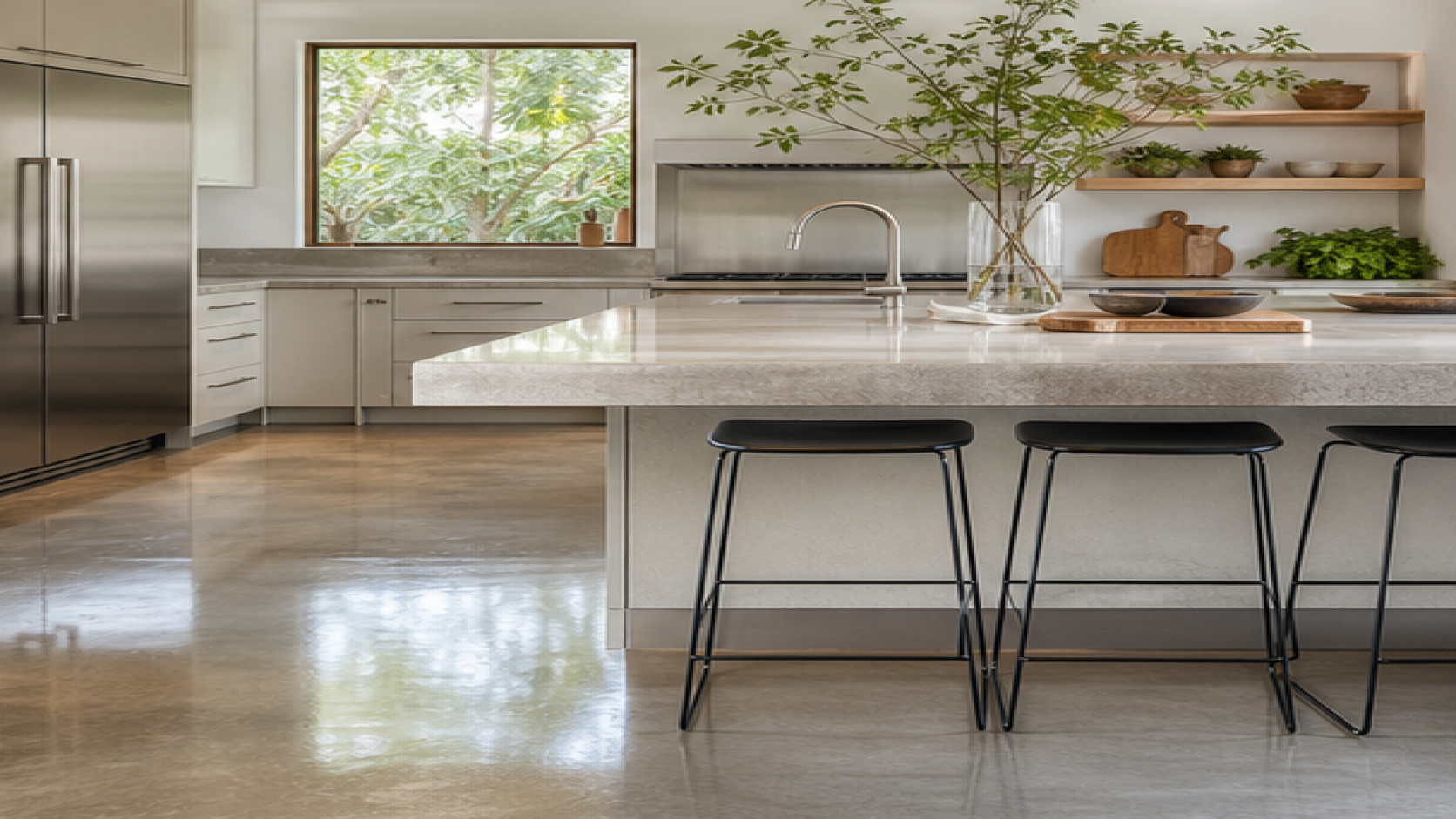 Kitchen Remodel Ideas with a treated concrete finish