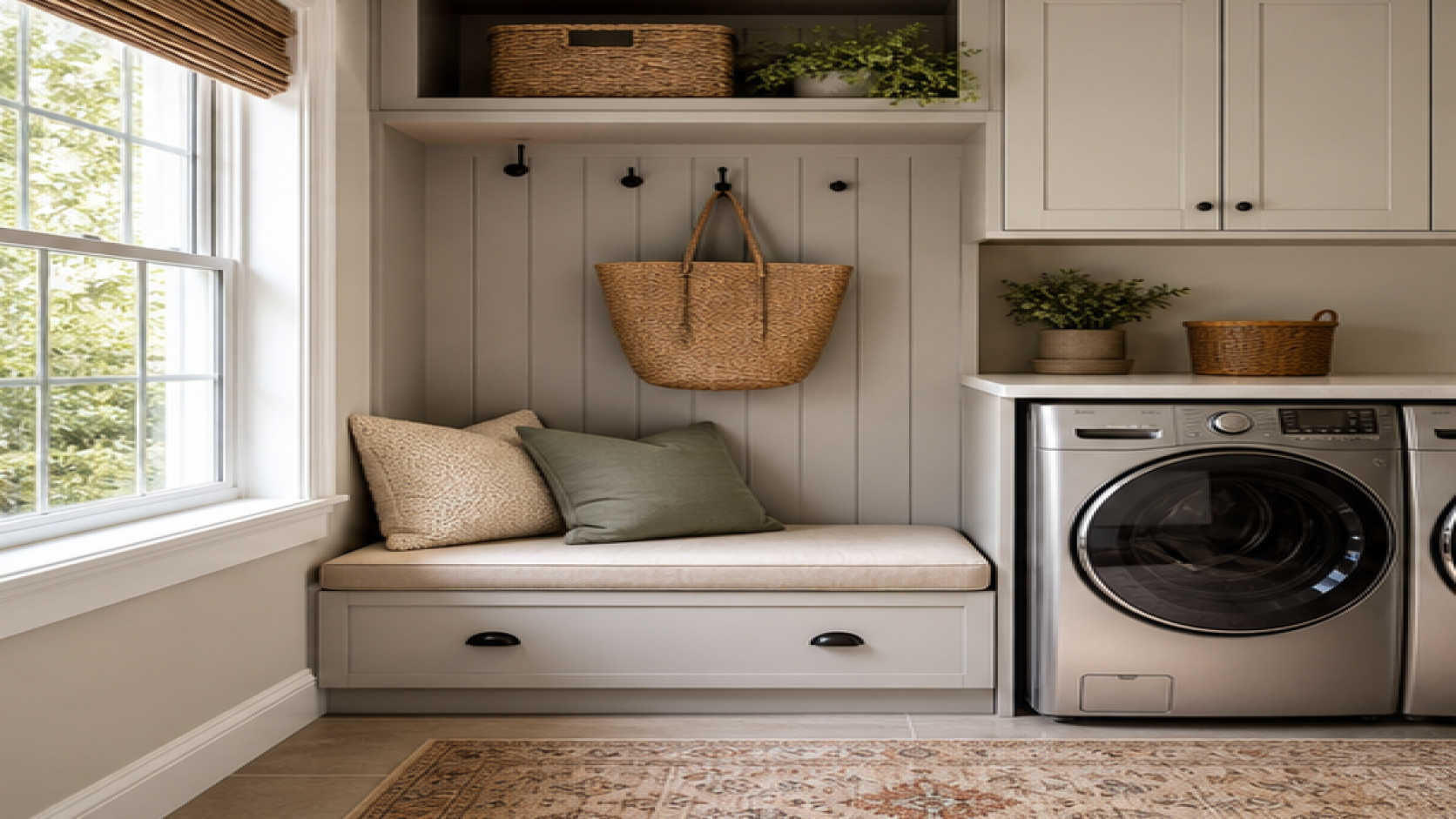 Laundry Room Remodel Ideas with a bench seat