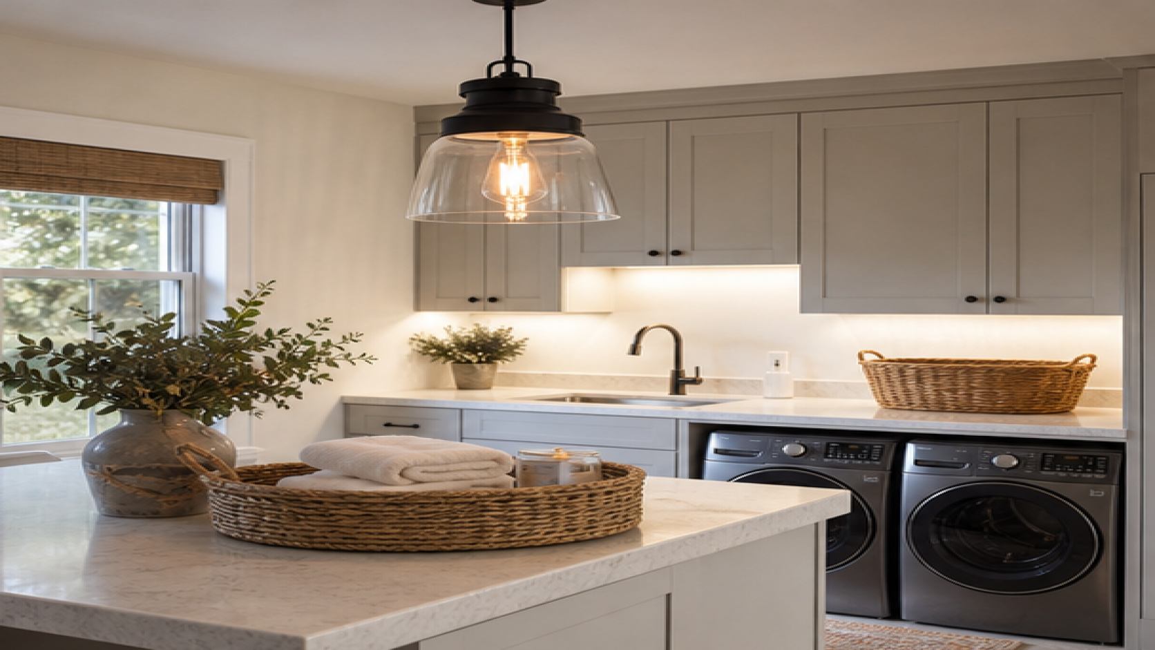 Laundry Room Remodel Ideas with pendant lighting