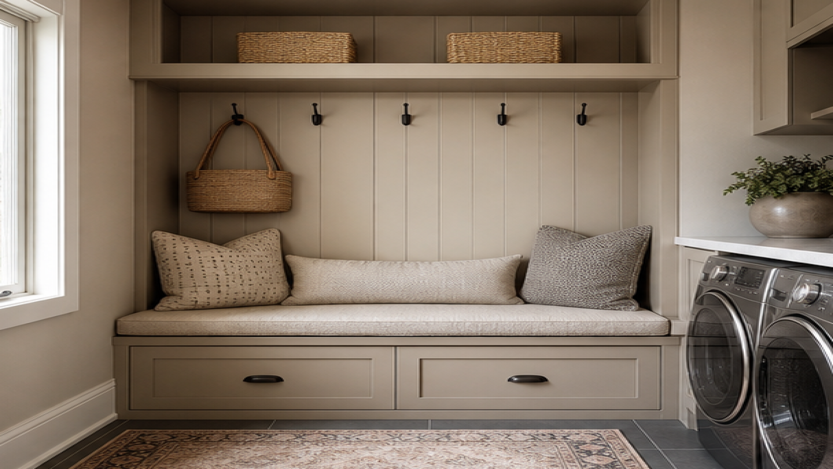 Laundry Room Remodel Ideas with a bench seat
