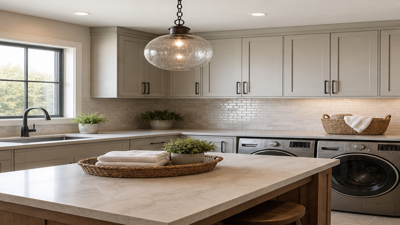 Laundry Room Remodel Ideas with pendant lighting