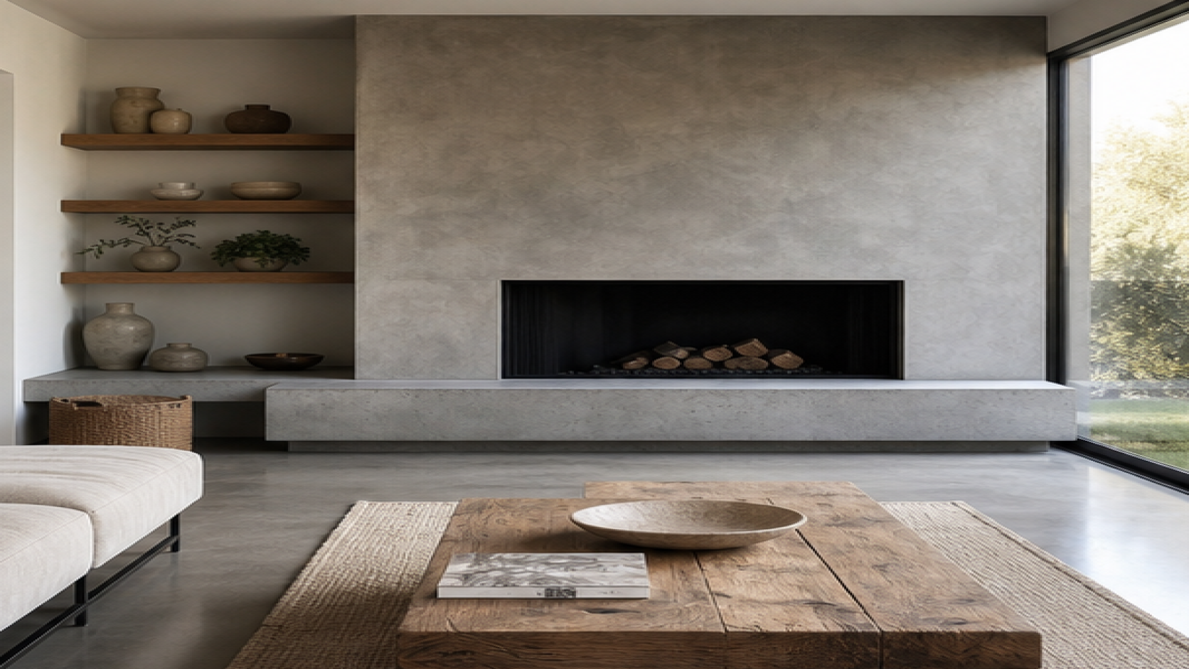 Living Room Remodel Ideas with a natural concrete finish