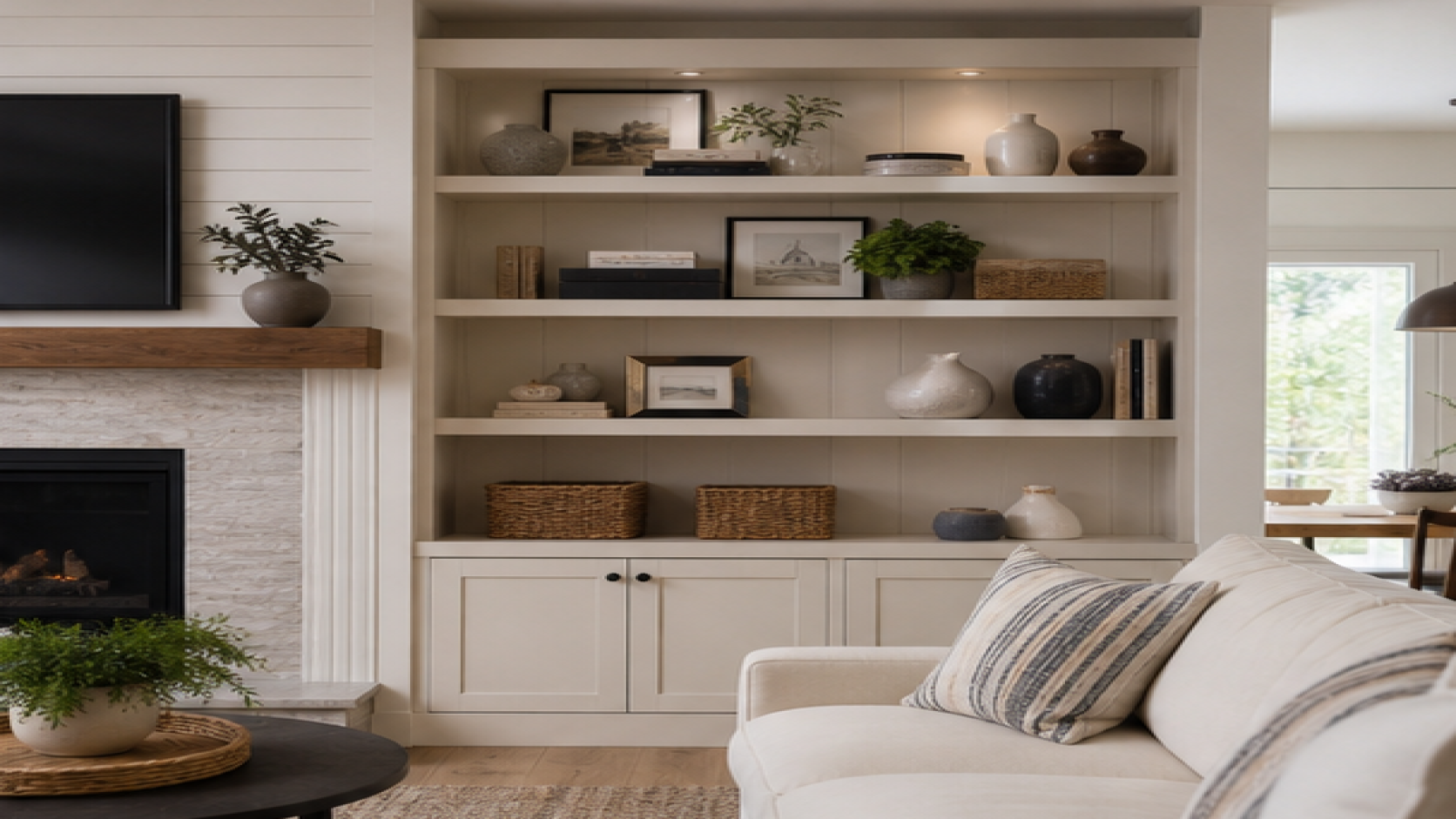 Living Room Remodel Ideas with open shelving