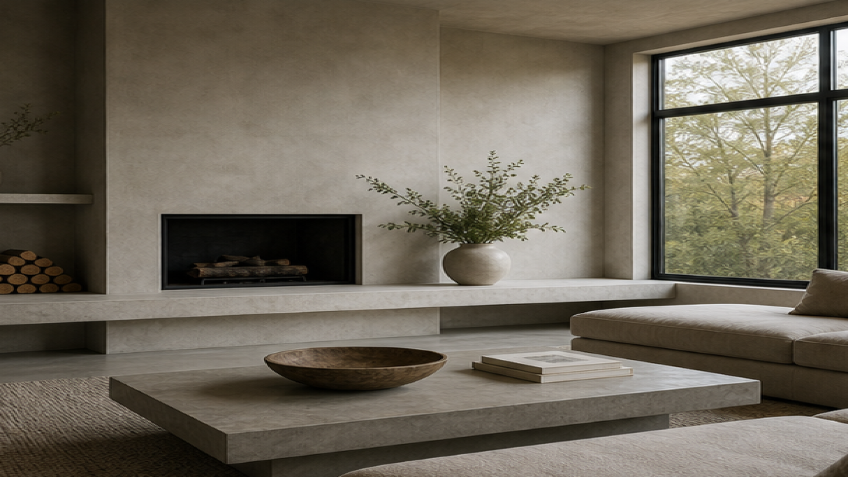 Living Room Remodel Ideas with a natural concrete finish