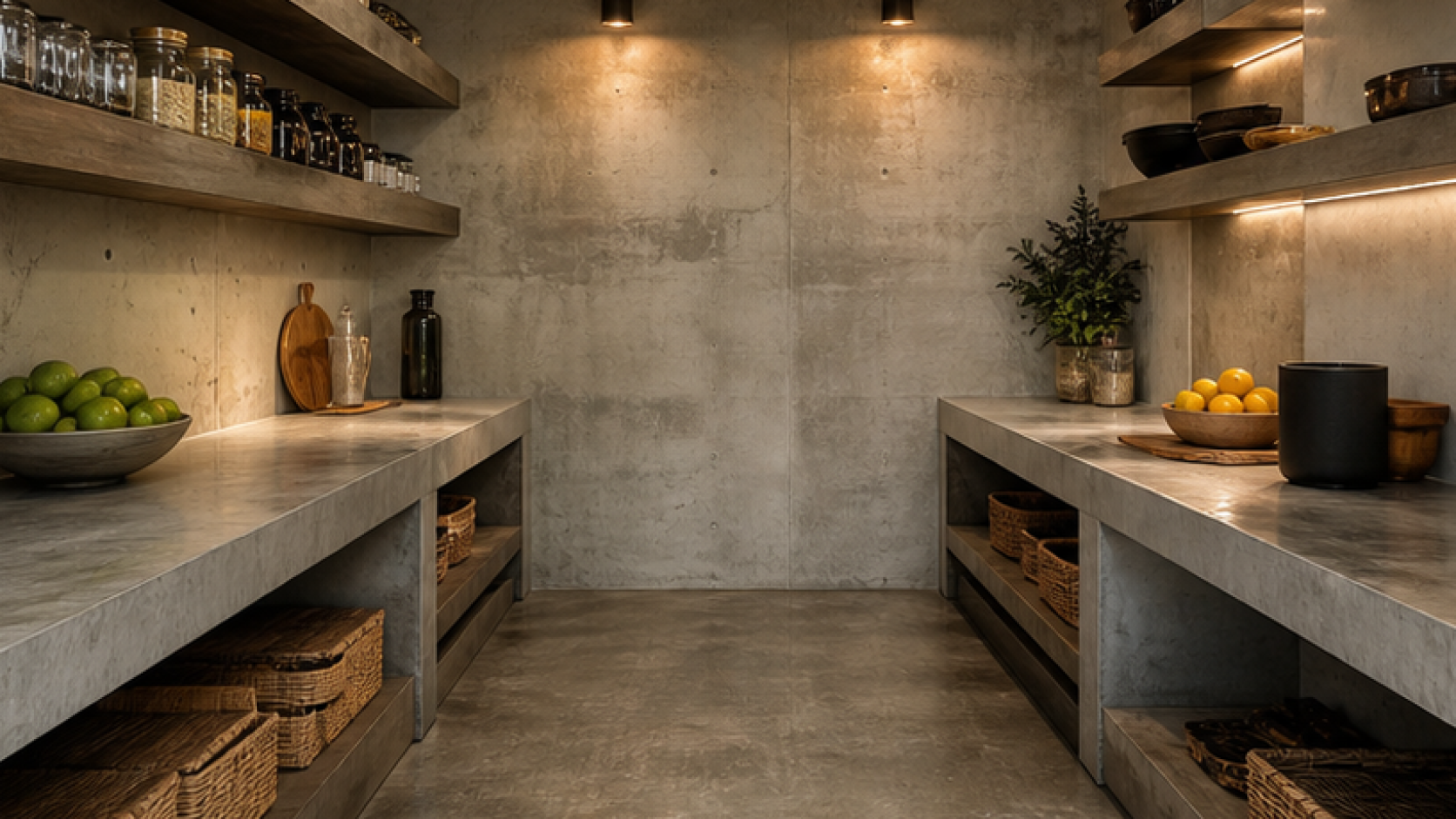 Pantry Remodel Ideas with a natural concrete finish