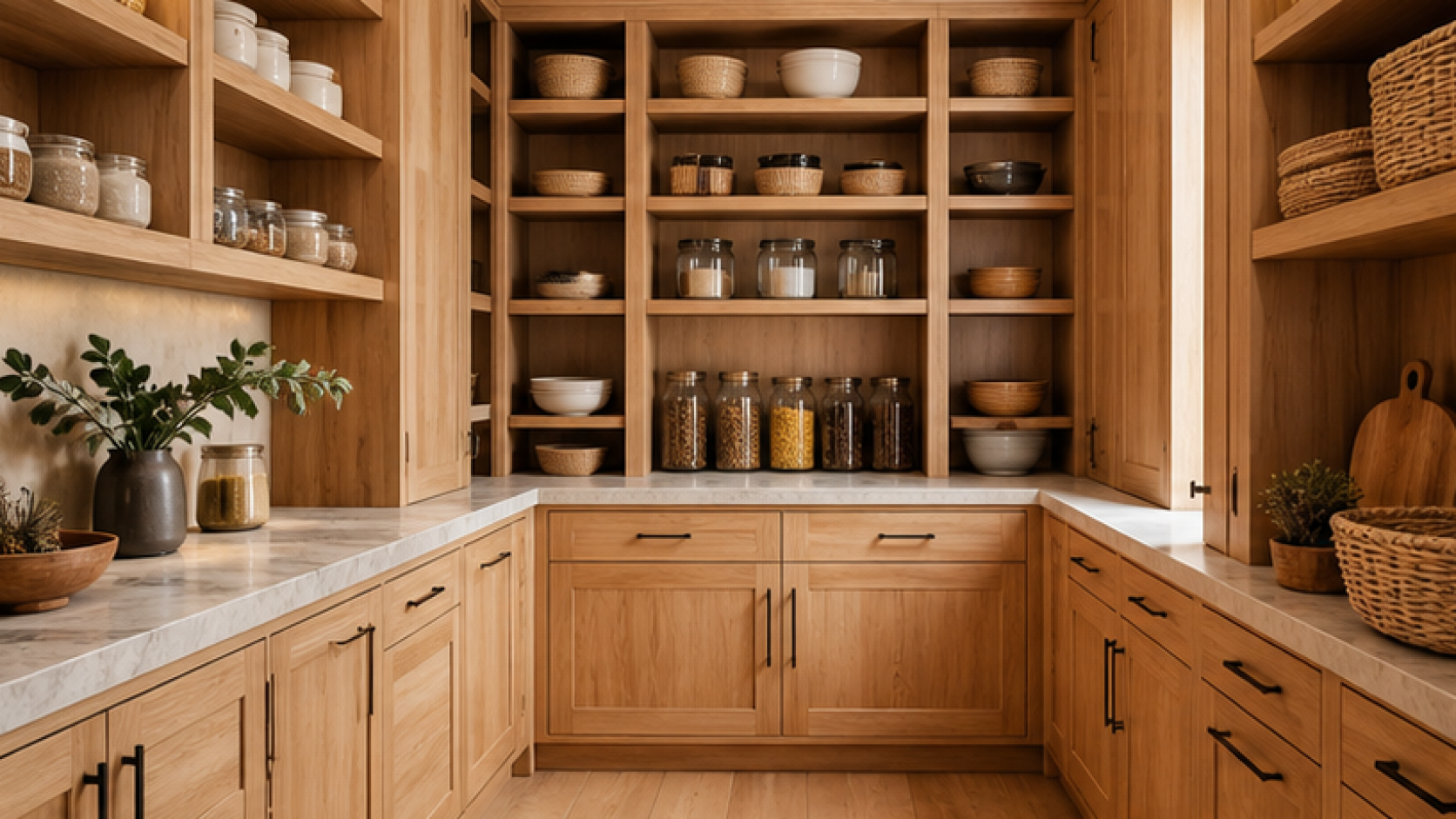 Pantry Remodel Ideas with natural wood cabinetry