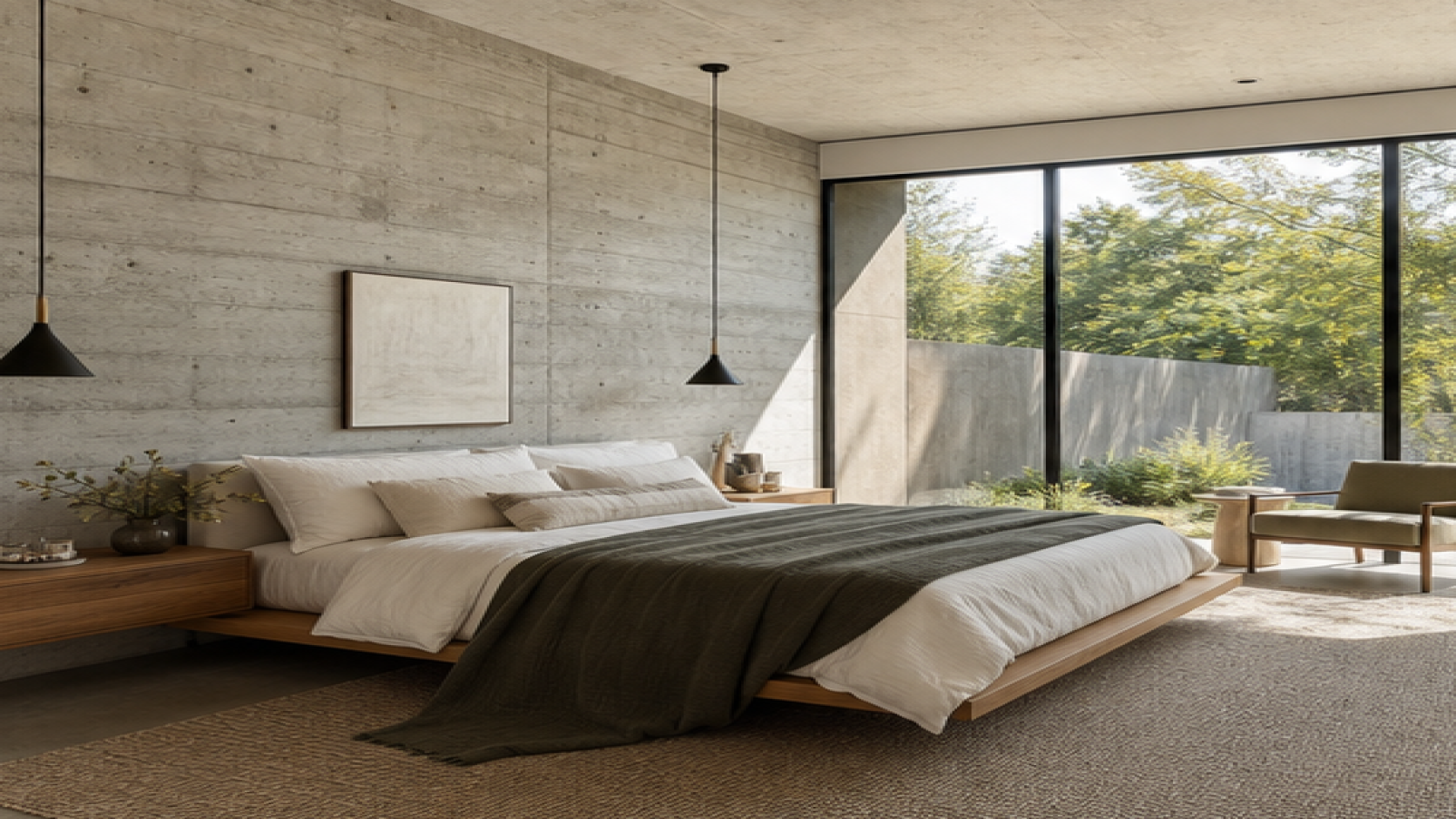Primary Bedroom Remodel Ideas with a natural concrete finish