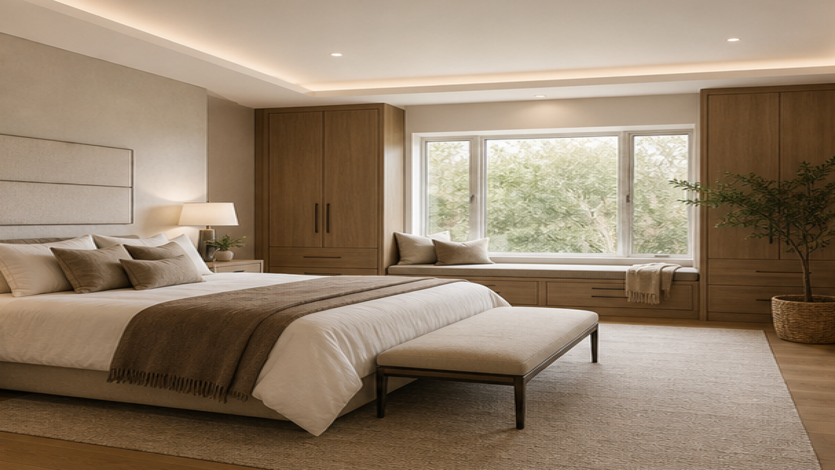 Primary Bedroom Remodel Ideas with a bench seat