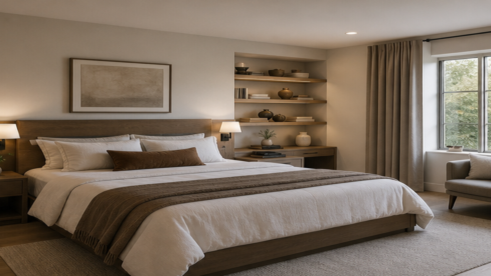 Primary Bedroom Remodel Ideas with open shelving