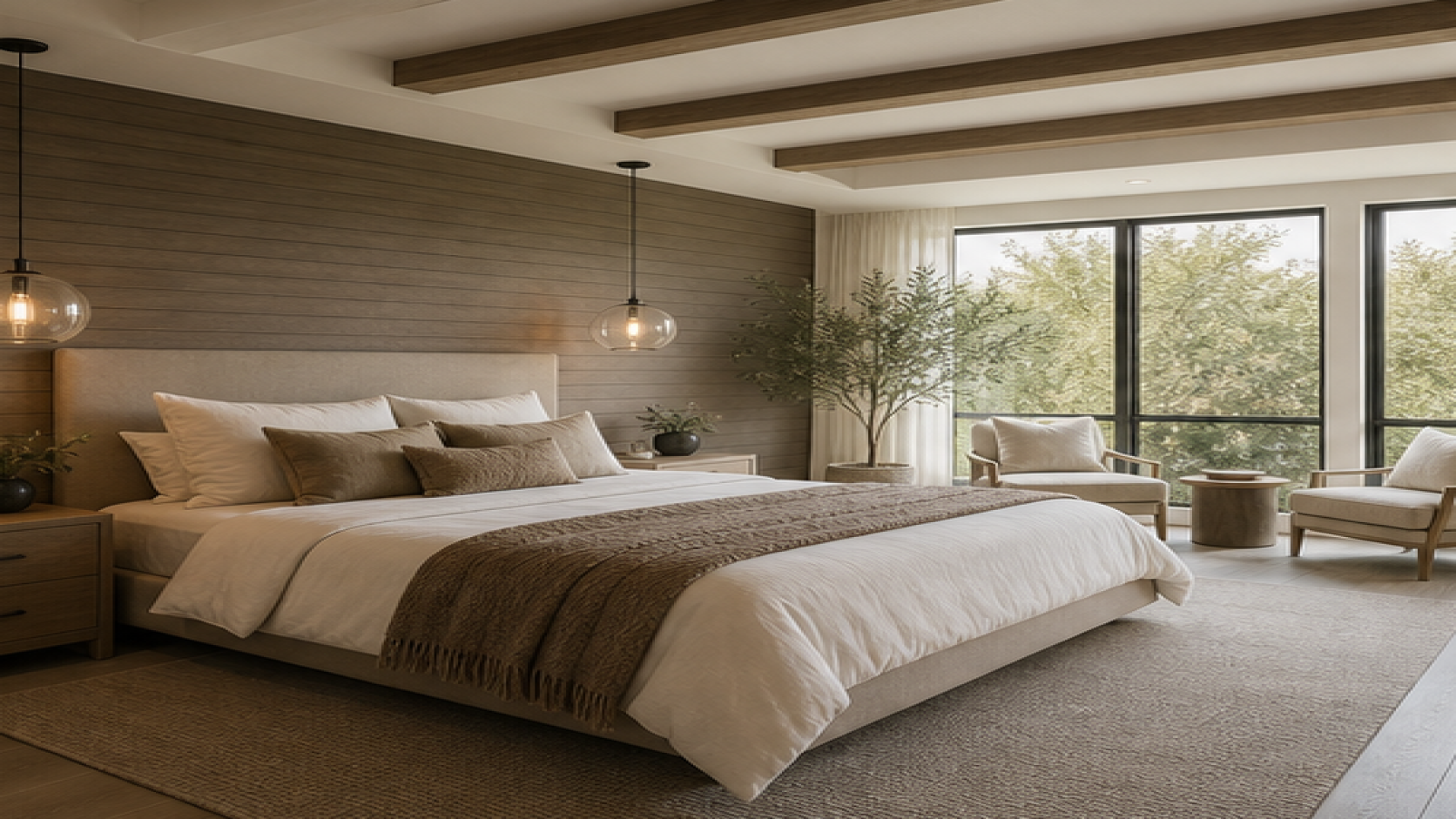 Primary Bedroom Remodel Ideas with pendant lighting