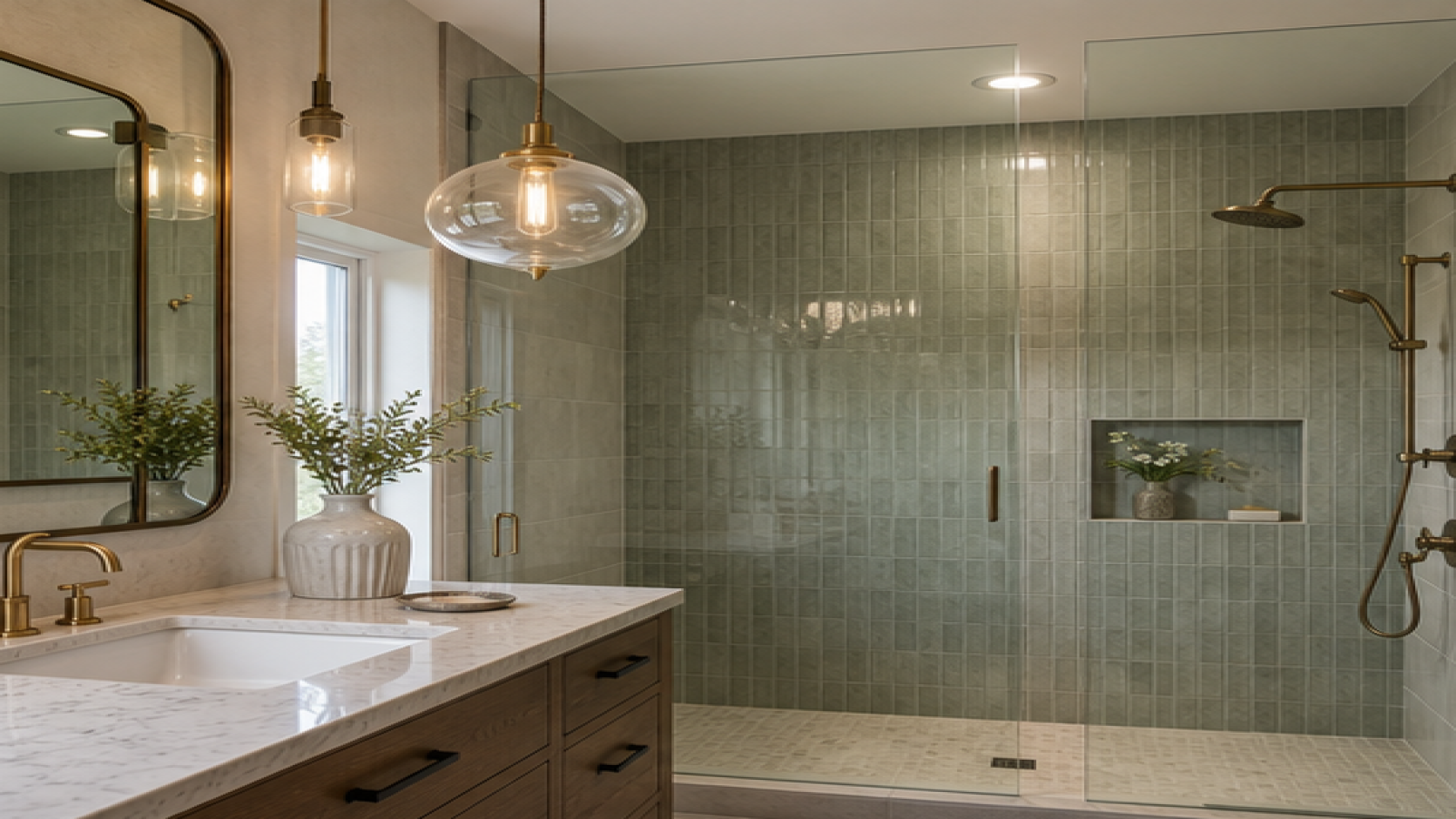 Shower Tile Ideas with pendant lighting
